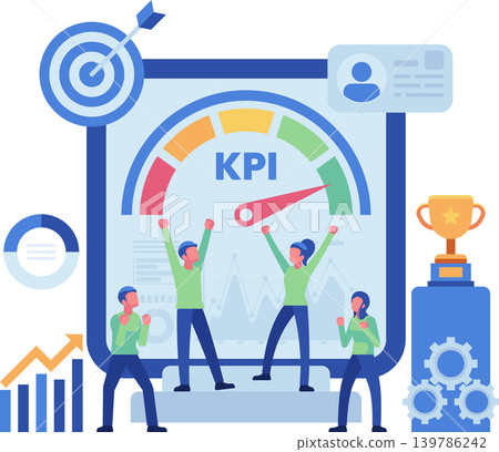 Business Team Celebrating KPI Performance on Dashboard 139786242