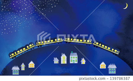 一幅迷人的水彩風格夜景圖,描繪了星空、彎月、火車和房屋(16:9 寬高比) 一幅迷人的水彩風格夜景圖,描繪了星空、彎月、火車和房屋(16:9 寬高比) 139786387