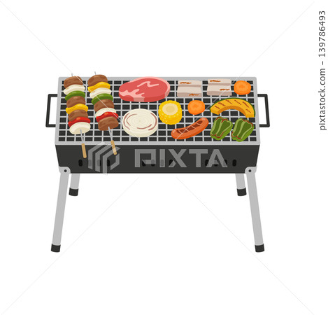 正在烤食物的烤肉架。 正在烤食物的烤肉架。 139786493