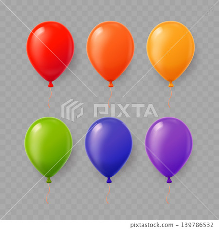 Realistic Colorful Party Balloon Set. Vector 3D Glossy Helium Balloons on Transparent Background. 139786532