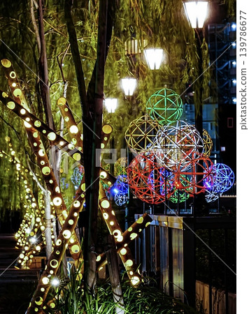 Enchanting bamboo lanterns and colorful spherical illuminations Enchanting bamboo lanterns and colorful spherical illuminations 139786677