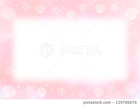 Summer frame, watercolor, shell, pink, horizontal 139786678