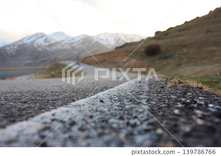 Mountain Highway road close-up, asphalt Mountain Highway road close-up, asphalt 139786766