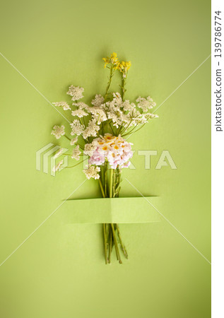 Postcard with fresh flowers. Wish, wedding invitation. Postcard with fresh flowers. Wish, wedding invitation. 139786774