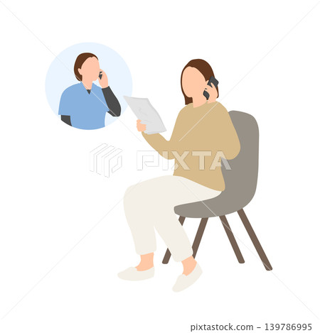 一幅插圖,描繪了一位女士一邊打電話一邊查看文件。 一幅插圖,描繪了一位女士一邊打電話一邊查看文件。 139786995
