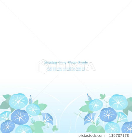 A refreshing summer frame featuring water ripples and watercolor-style morning glories, positioned at the bottom, square shape. A refreshing summer frame featuring water ripples and watercolor-style morning glories, positioned at the bottom, square shape. 139787178