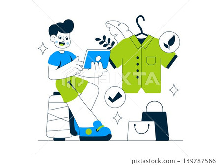 Sustainable High Fashion Vector Illustration Featuring Eco Friendly Clothing, Ethical Fashion Design and Green Apparel Sustainable High Fashion Vector Illustration Featuring Eco Friendly Clothing, Ethical Fashion Design and Green Apparel 139787566