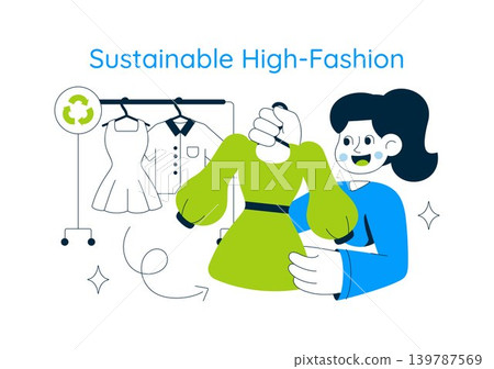 Sustainable High Fashion Vector Illustration Featuring Eco Friendly Clothing, Ethical Fashion Design and Green Apparel Sustainable High Fashion Vector Illustration Featuring Eco Friendly Clothing, Ethical Fashion Design and Green Apparel 139787569