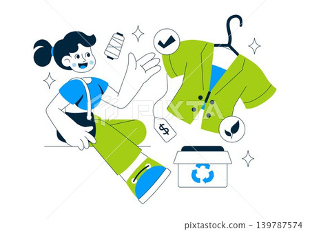 Sustainable High Fashion Vector Illustration Featuring Eco Friendly Clothing, Ethical Fashion Design and Green Apparel Sustainable High Fashion Vector Illustration Featuring Eco Friendly Clothing, Ethical Fashion Design and Green Apparel 139787574