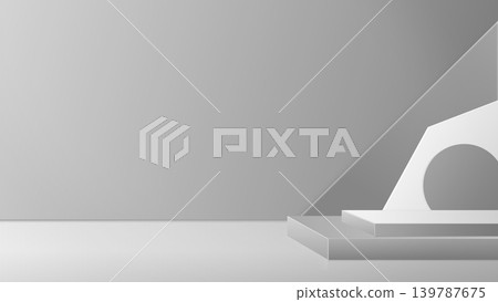 Gray geometric background, transparent minimalist stage design, copy space. Gray geometric background, transparent minimalist stage design, copy space. 139787675