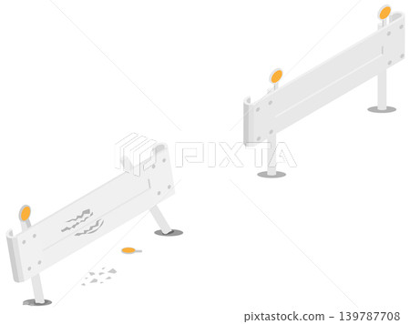 A set of isometric illustrations of damaged and undamaged guardrails. A set of isometric illustrations of damaged and undamaged guardrails. 139787708