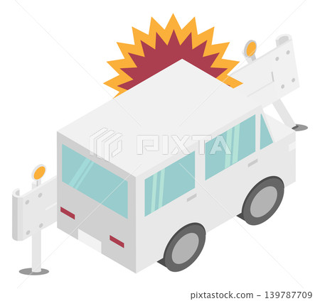 An illustration depicting a car making contact with an isometric guardrail. An illustration depicting a car making contact with an isometric guardrail. 139787709