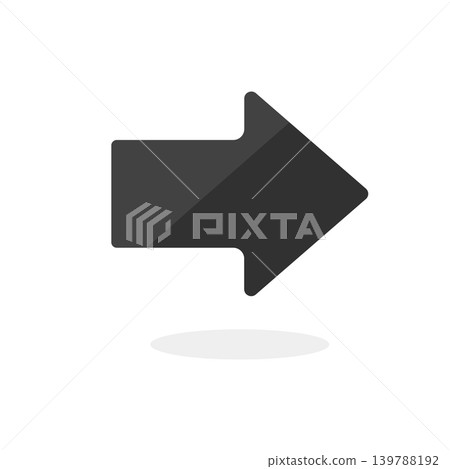 A simple, short, floating black arrow icon pointing to the right - an illustration of a symbol indicating right, sideways, next, or direction of travel. 139788192