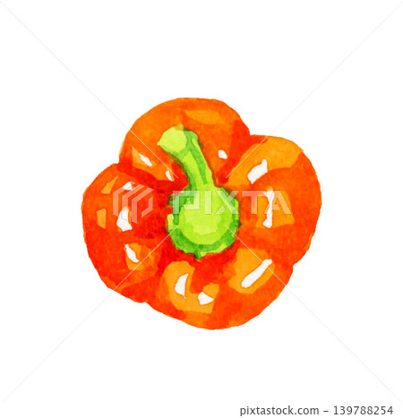 橘色(紅色)哈瓦那辣椒 - 手繪水彩蔬菜插圖。 橘色(紅色)哈瓦那辣椒 - 手繪水彩蔬菜插圖。 139788254