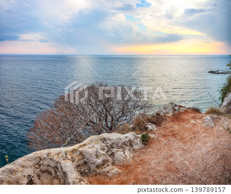 Amazing Adriatic sea scenic landscape on the coast path to Petrovac. Amazing Adriatic sea scenic landscape on the coast path to Petrovac. 139789157