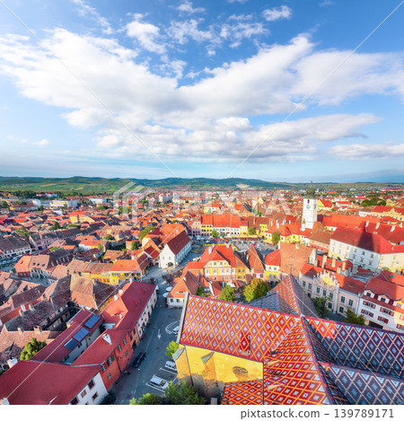 Ramarkable view from bell tower of St Mary Cathedral on the Old Town in Sibiu city Ramarkable view from bell tower of St Mary Cathedral on the Old Town in Sibiu city 139789171