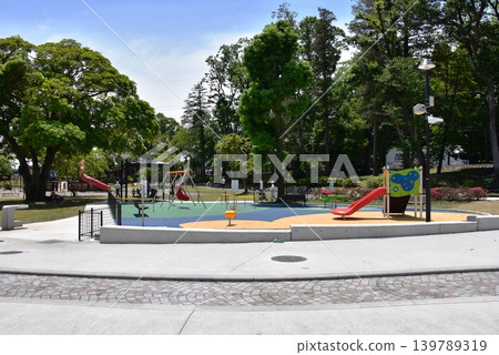 神奈川縣綾瀨市高麗公園南部區域的遊樂場設施和新鮮綠植。 神奈川縣綾瀨市高麗公園南部區域的遊樂場設施和新鮮綠植。 139789319