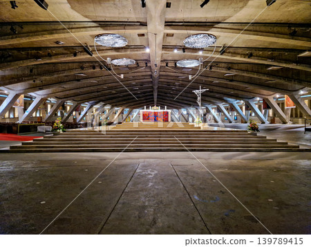 Interior of the Basilica of Saint Pius X in Lourdes, France Interior of the Basilica of Saint Pius X in Lourdes, France 139789415