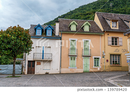 Saint-Savin, France - Sep 29, 2025: The village of Saint-Savin near Argeles-Gazost in the French Pyrenees, France Saint-Savin, France - Sep 29, 2025: The village of Saint-Savin near Argeles-Gazost in the French Pyrenees, France 139789420