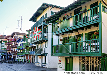 Hondarribia, Spain - Oct 11, 2025: Colorful Buildings in traditional Architecture in Hondarribia, Spain 139789460