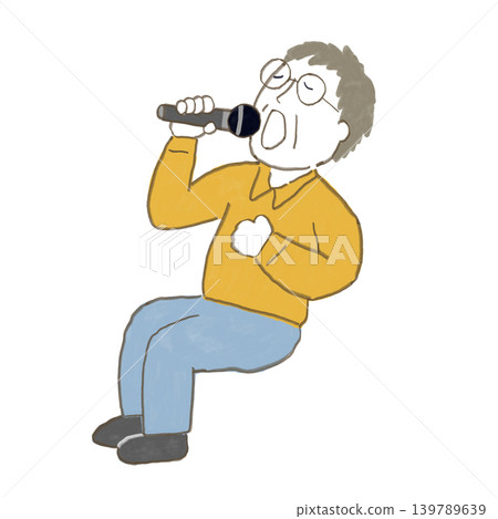 一位中老年男子正在唱卡拉OK。 139789639