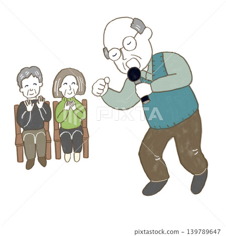 三位老人輪流唱卡拉OK。 三位老人輪流唱卡拉OK。 139789647