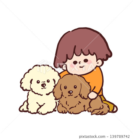 A heartwarming color illustration of a fluffy dog and a boy. A heartwarming color illustration of a fluffy dog and a boy. 139789742