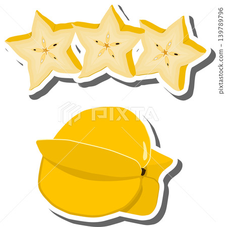 Fruit theme from set juicy delicious carambola of various sizes 139789796
