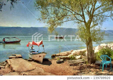 Golyazi Lakeside Village Bursa,Turkiye. Serene view of Golyazi on Uluabat Lake, Bursa, Turkey. Golyazi Lakeside Village Bursa,Turkiye. Serene view of Golyazi on Uluabat Lake, Bursa, Turkey. 139789920