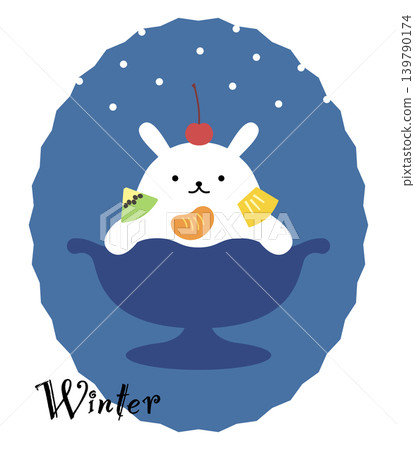 Cute illustration material of a winter rabbit and a fruit parfait Cute illustration material of a winter rabbit and a fruit parfait 139790174