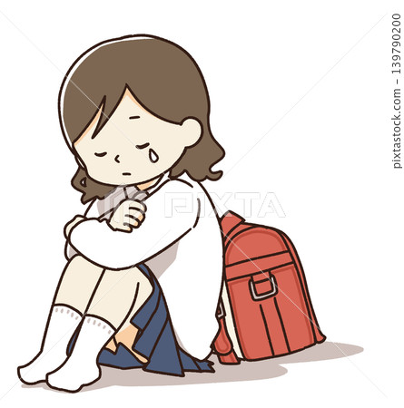 A girl in a school uniform crying because she has a problem. A girl in a school uniform crying because she has a problem. 139790200
