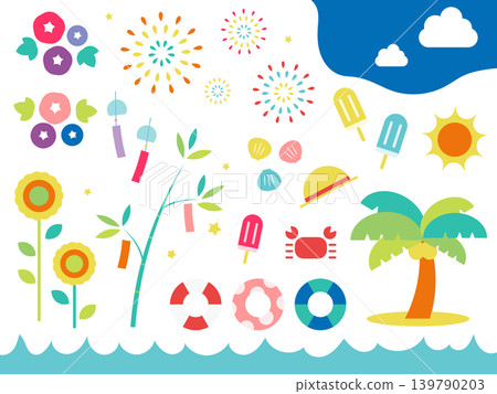 Summer motif illustration set Summer motif illustration set 139790203