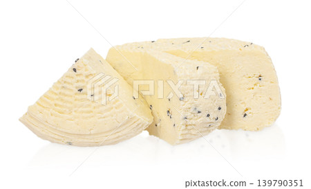 Assorted fresh soft cheese with black sesame isolated on white background, dairy collection for food branding Assorted fresh soft cheese with black sesame isolated on white background, dairy collection for food branding 139790351