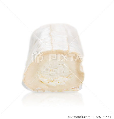 Goat cheese roll isolated on white background close up Goat cheese roll isolated on white background close up 139790354