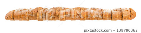 Sliced whole grain baguette isolated on white background panoramic banner Sliced whole grain baguette isolated on white background panoramic banner 139790362