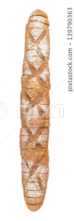 Sliced artisan bread loaf isolated on white background vertical composition Sliced artisan bread loaf isolated on white background vertical composition 139790363
