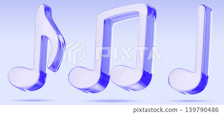 3d glass hologram music note set - eighth, quarter and beam with notehead, stem, flag, bar line on light blue background. Purple crystal musical notation, song chords, melody symbols. 3D illustration 3d glass hologram music note set - eighth, quarter and beam with notehead, stem, flag, bar line on light blue background. Purple crystal musical notation, song chords, melody symbols. 3D illustration 139790486