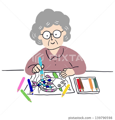Grandma is coloring with colored pencils (2) Grandma is coloring with colored pencils (2) 139790598