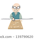 一位老人坐在桌前下將棋（日棋）2 139790620