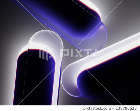 Neon liquid glass dark 3D wallpaper. Futuristic tech abstract black background with holographic transparent rounded lines, glow white light, red blue gradient and overlay layer effect. 3D illustration Neon liquid glass dark 3D wallpaper. Futuristic tech abstract black background with holographic transparent rounded lines, glow white light, red blue gradient and overlay layer effect. 3D illustration 139790628