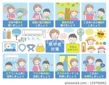 Cute parent-child heatstroke prevention kit [with text] 139790662