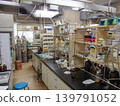 A university chemistry lab lined with experimental equipment. 139791052