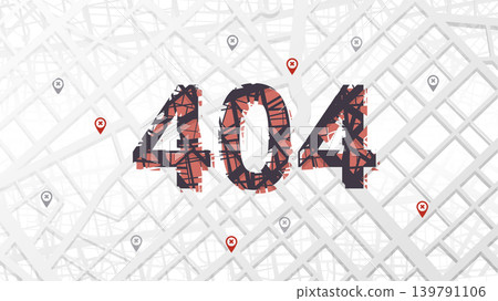 GPS tracking system error. 404 error with maps navigation with red color point markers. Navigation system broke. Vector illustration on white background GPS tracking system error. 404 error with maps navigation with red color point markers. Navigation system broke. Vector illustration on white background 139791106