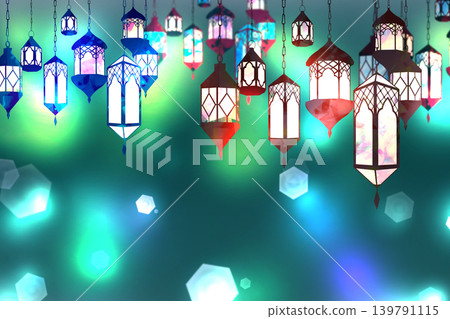 A fantastical background with colorful lanterns; Arabian-style light and illumination design elements. A fantastical background with colorful lanterns; Arabian-style light and illumination design elements. 139791115