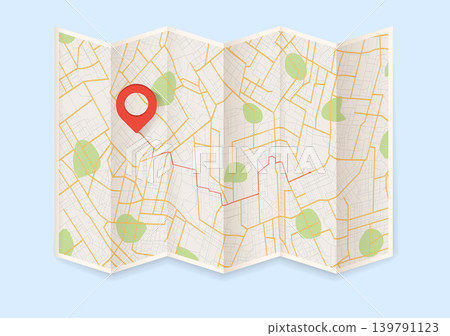 Pin on paper city map. City route navigation to marker. Local street gps navigate.. Geography distance plan. Vector illustration on blue background Pin on paper city map. City route navigation to marker. Local street gps navigate.. Geography distance plan. Vector illustration on blue background 139791123
