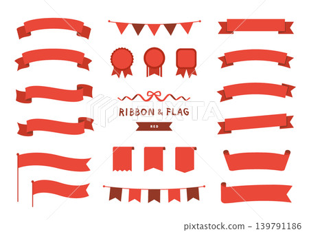 Red ribbon, flag, and medal decoration set (event/promotional design materials) Red ribbon, flag, and medal decoration set (event/promotional design materials) 139791186