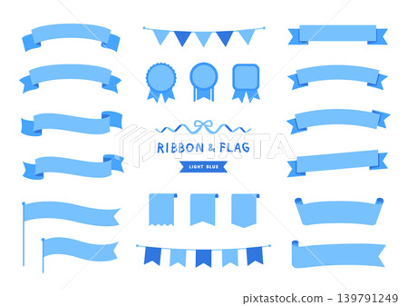 Light blue ribbon, flag, and medal decoration set (pop event design materials) Light blue ribbon, flag, and medal decoration set (pop event design materials) 139791249