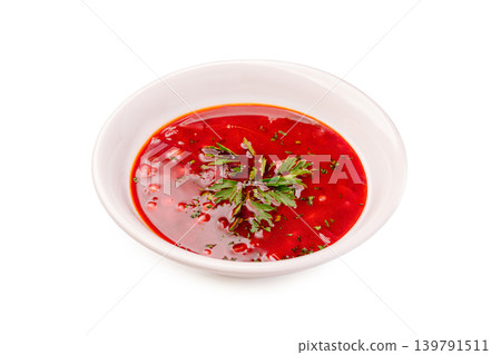 borscht with herbs placed in a bowl for a meal or snack borscht with herbs placed in a bowl for a meal or snack 139791511