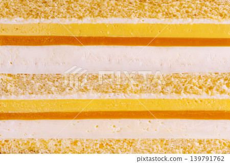 Slices of layered dessert with yellow and white colors on a flat surface Slices of layered dessert with yellow and white colors on a flat surface 139791762