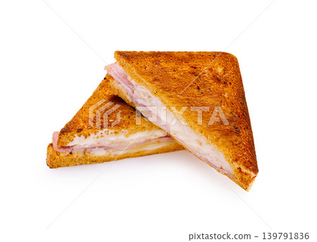 Ham and cheese sandwich cut in half on a clean white background Ham and cheese sandwich cut in half on a clean white background 139791836